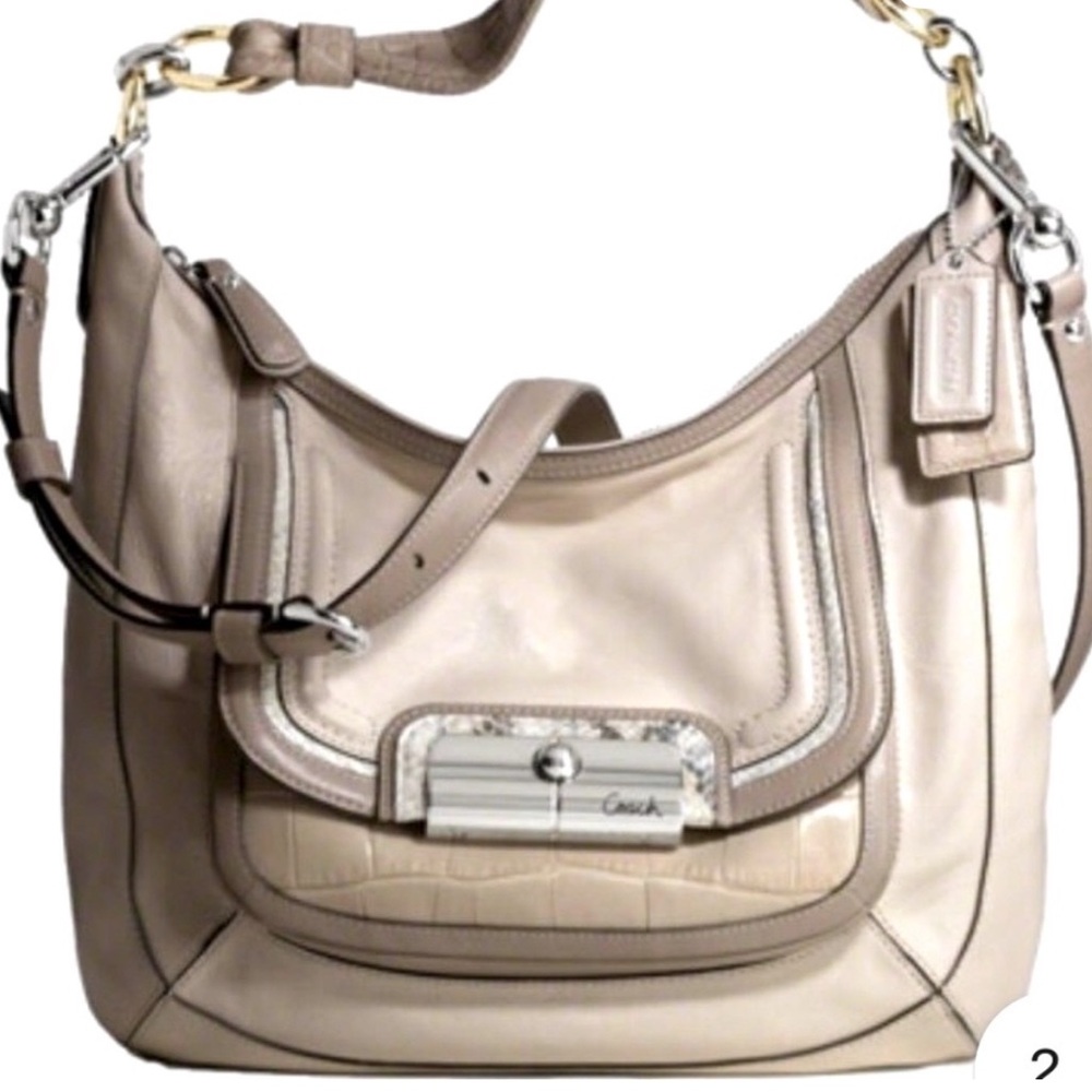 Coach Kristin, spectator ivory leather  hobo embossed snake skin purse